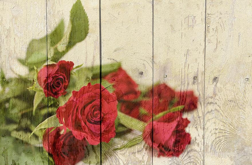 szüret, Kúria, hazavágyó, vörös rózsák, fából készült fal, romantikus, Valentin nap, szeretet, poszter, háttér, szerkezet