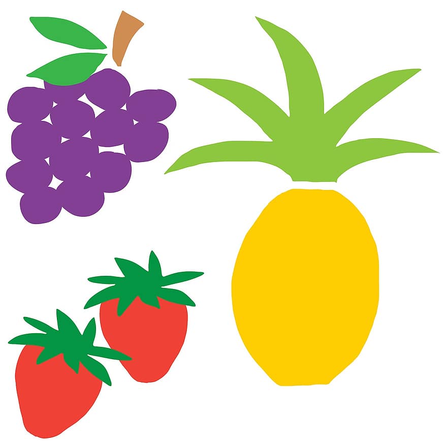 плодове, храна, ананас, грозде, ягоди, здрав