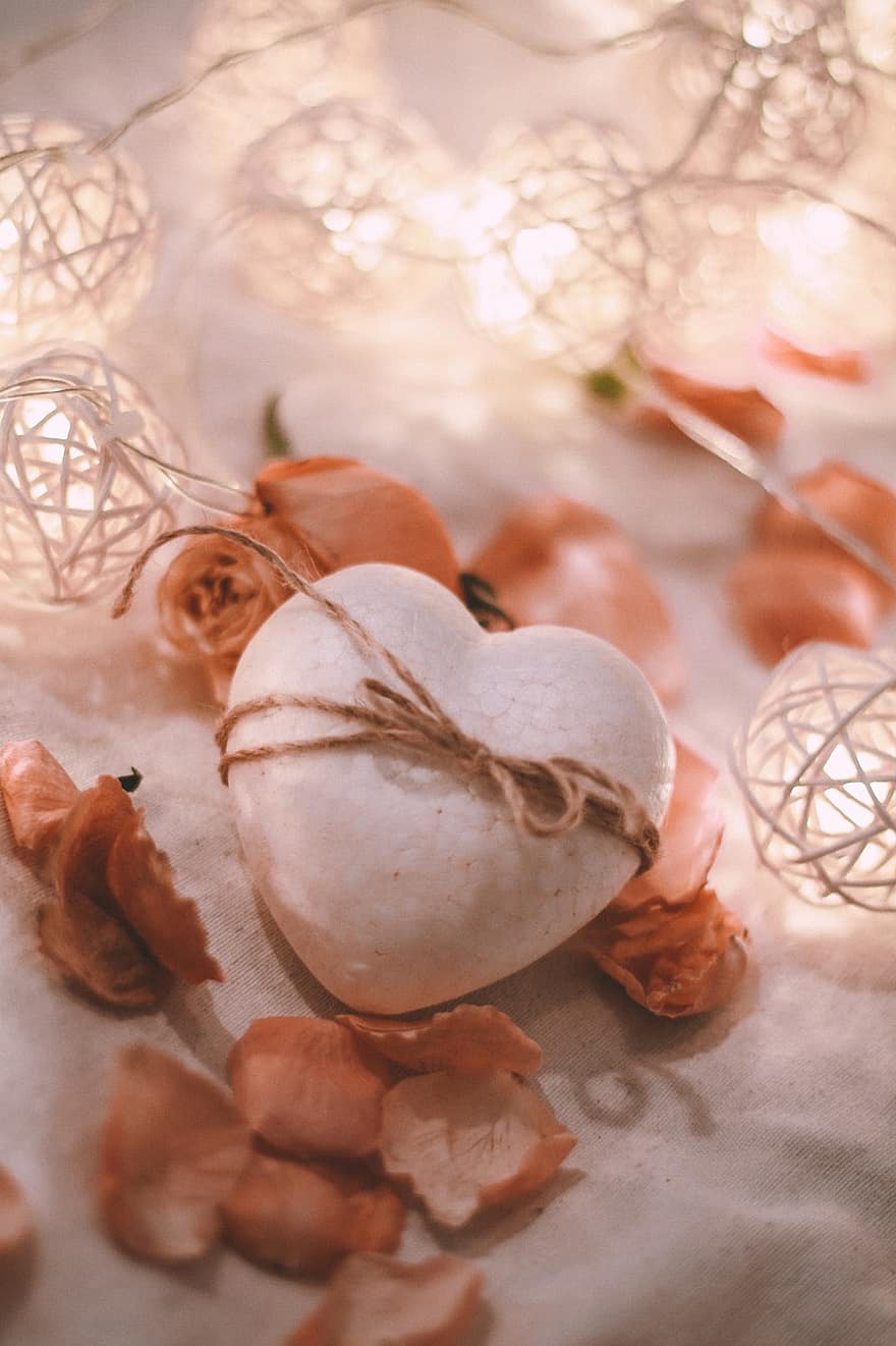 hjerte, Rose, Valentins Dag, kronblade, kærlighed, bryllup, lys, dekoration, gave, stilleben
