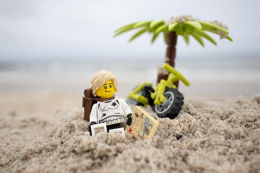 охота за сокровищами, пляж, Лего, игрушка, карта сокровищ, песок, летом, каникулы, веселье, играть, путешествовать