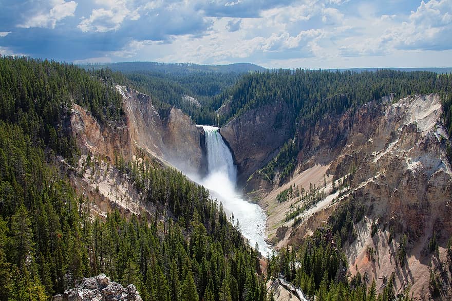 cascada, riu, boscos, Parc Nacional, naturalesa, viatjar, Yellowstone, a l'aire lliure, escènic, calma, fons de pantalla