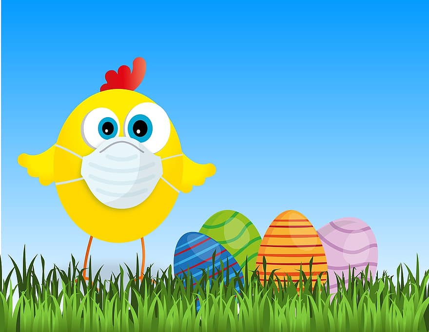 Pasen, ei, kuikens, corona, masker, kleurrijk, de lente, Paas eieren, voedsel, kleur, Pasen nest