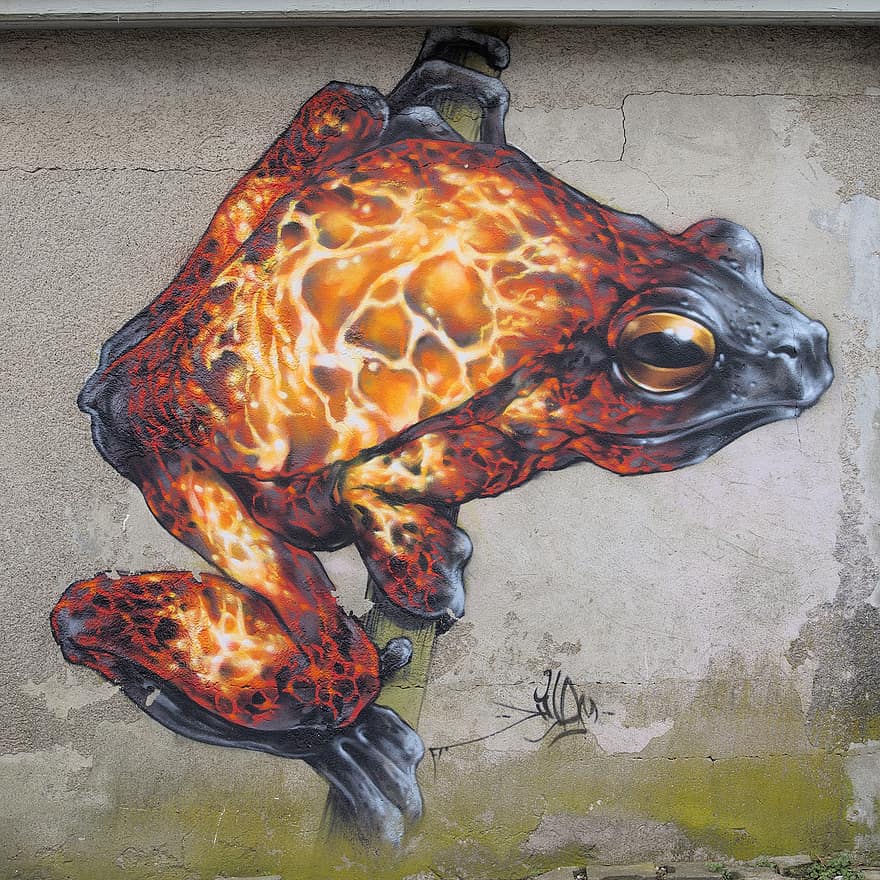 Frog, Amphibian, Mural, Graffiti, illustration, reptile, turtle, animals in the wild, backgrounds, pattern, futuristic