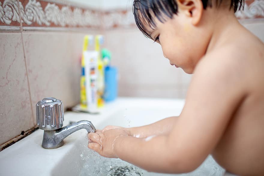 çocuk, el yıkama, lavabo, musluk, Su, temizlik, eller, bebek, genç, banyo, koruma