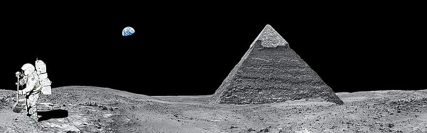 måne, pyramide, egypten, astronaut, måneoverfladen, Jorden fra månen, gammel, alien, mysterium, milepæl, Giza-pyramiden