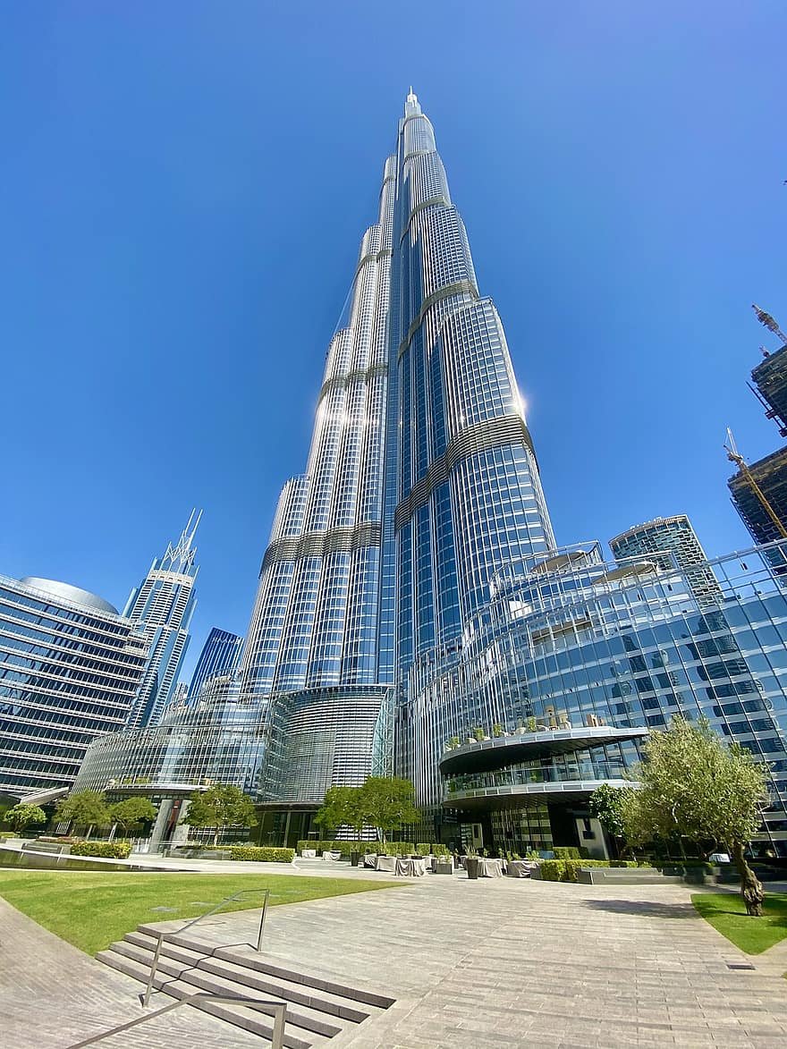 pastatas, architektūra, Dubajus, miestas, miesto, fasadas, išorinis, Burj Khalifa, dangoraižis, pastato išorė, modernus