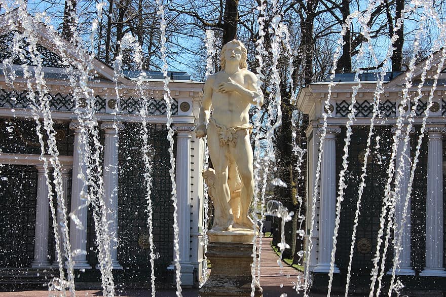 peterhof, Rosja, st petersburg rosja, fontanna, petrodvorets peterhof, sztuka, woda, showplace