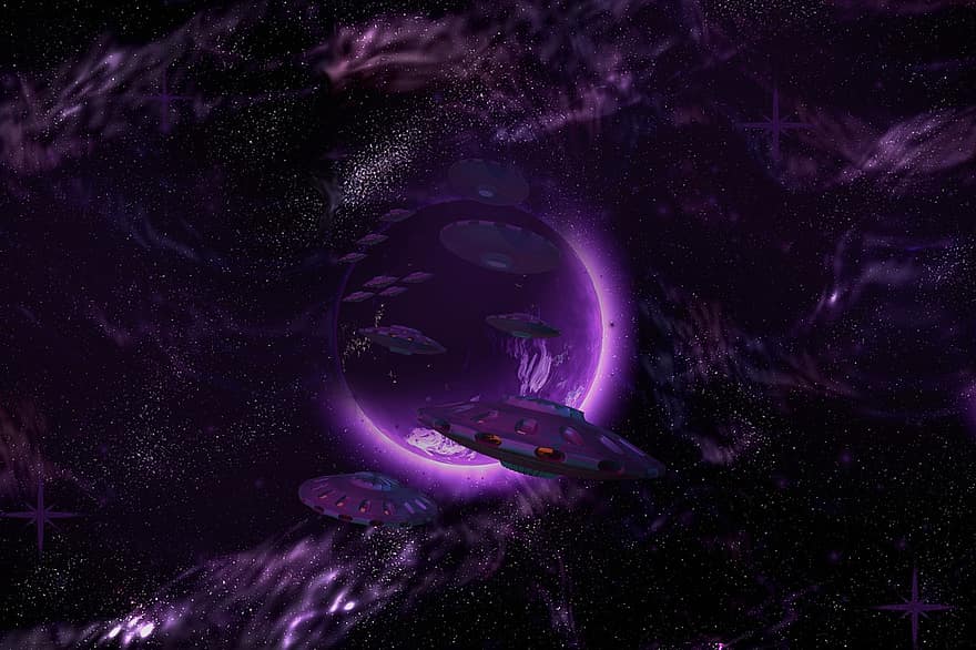 Background, Space, Planet, Purple, Spaceships, Fantasy, astronomy, galaxy, nebula, star, science