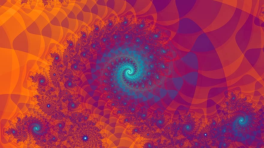 fractals, abstract, kunst, patroon, spiraal, draaikolk, oranje, levendig, artwork