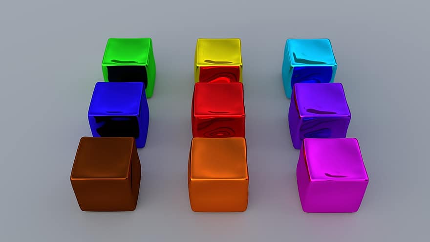 кубиками, різнокольорові, куб, колір, Барвисті кубики