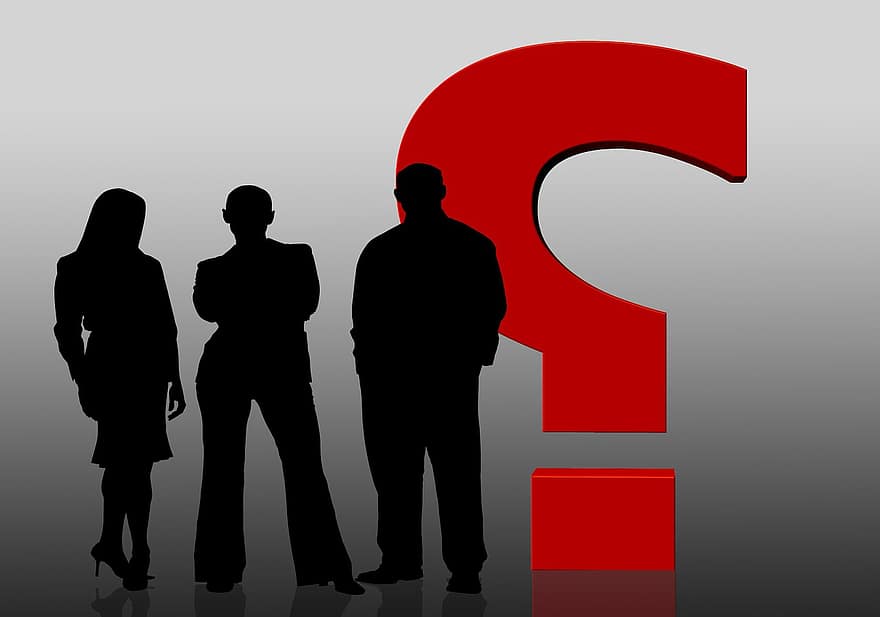 Question Mark, Question, Response, Characters, Help, Search, Symbol, Red, Man, Silhouette, Group
