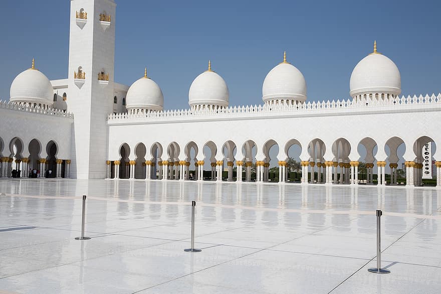 kupole, mešita abu dhabi, Alláh, Arab, arabský, arabština, architektura, Asie, budova, kolonáda, kultura