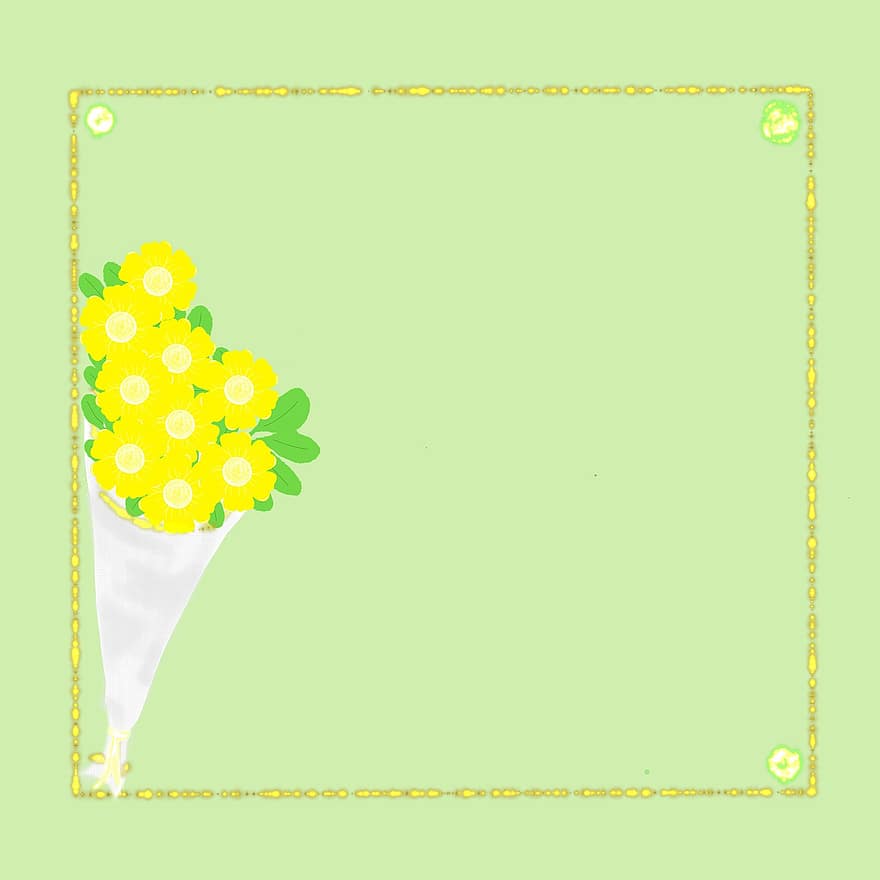 Contexte, Cadre, fleurs, fleurs jaunes, bouquet, frontière, carte, décoratif