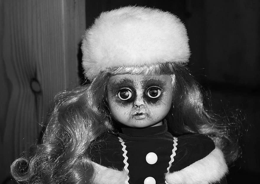 Bambola, viso, orrore, capo, occhi, mistico, raccapricciante, sfigurato, Halloween