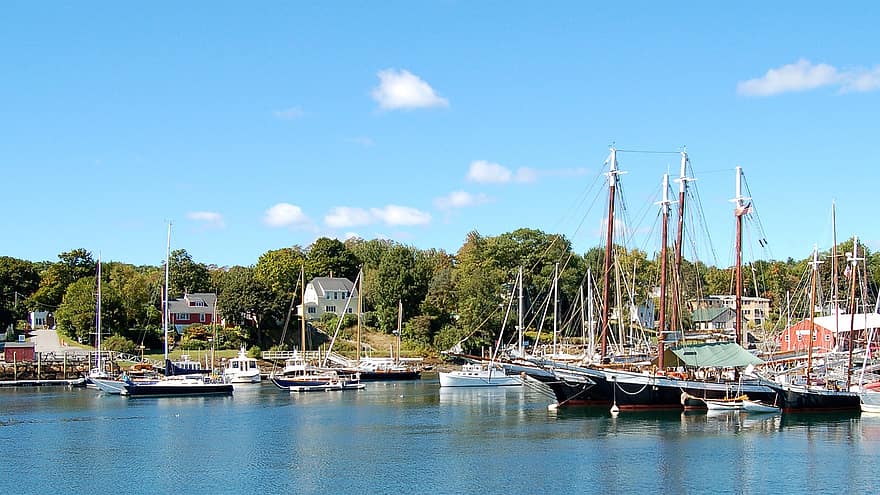 Camdenin satama, satama, veneet, purjeveneet, portti, lahti, meri, Camden, Maine