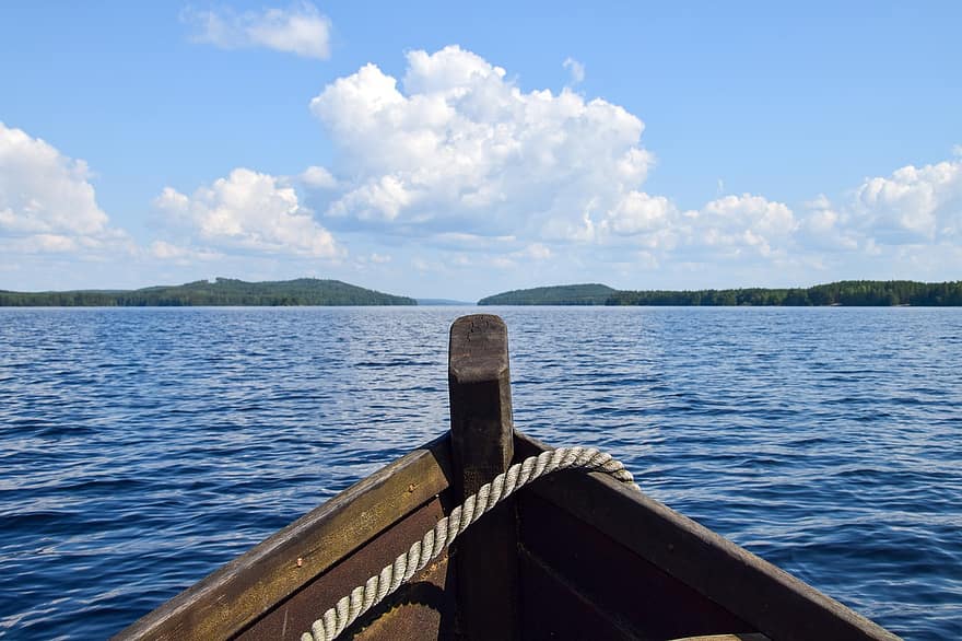 lago, barca, andare in barca, barca a remi, mare, oceano, paesaggio, silenzioso, cielo, calma, tranquillo