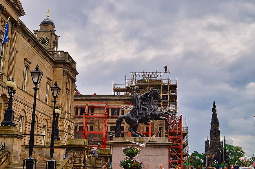 архитектура, сграда, скулптура, статуя, Единбург, Шотландия