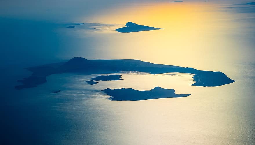 hav, soluppgång, ö, se, resa, himmel, turism, santorini, grekland, grekiska ön, grekiska öarna