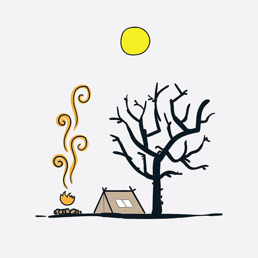 cort, foc de tabără, pădure, copac, camping, zăpadă, peisaj, natură, fundal, rece, decembrie
