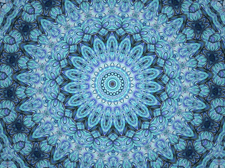 Blumen-, Muster, Kunst, Design, Tapete, Hintergrund, Mandala, Kaleidoskop, abstrakt, Blau, Dekoration