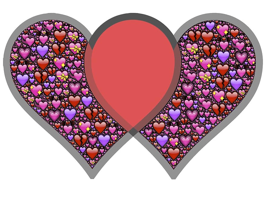 sirdis, vienota, savstarpēji, attiecības, Valentīna, kopīgums, savienojums, simbols, mums, mīli sirdi, sirds formas