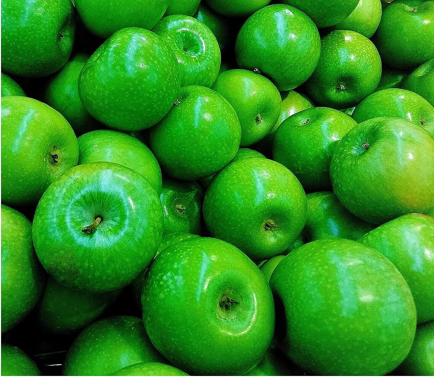 apel, buah-buahan, apel hijau, makanan, segar, sehat, organik, vitamin, matang, panen
