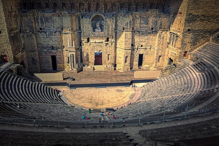 teatro romano de naranja, teatro, teatro romano, coliseo, Escenario al aire libre, tribuna, Arausio, atracción turística, romano, asientos, estadio