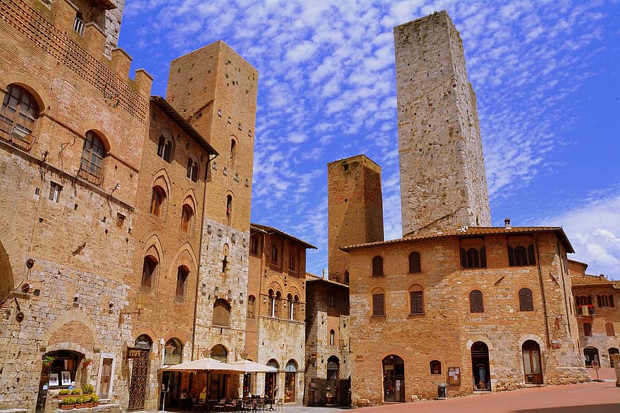 plein, torre, palazzo, architectuur, bouw, hemel, heilige gimignano, Toscane, Italië