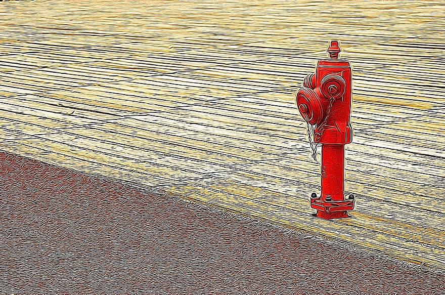 hydrant przeciwpożarowy, czerwony, drewno, ziemia, kwestia, drewniane podłogi, sam, deski