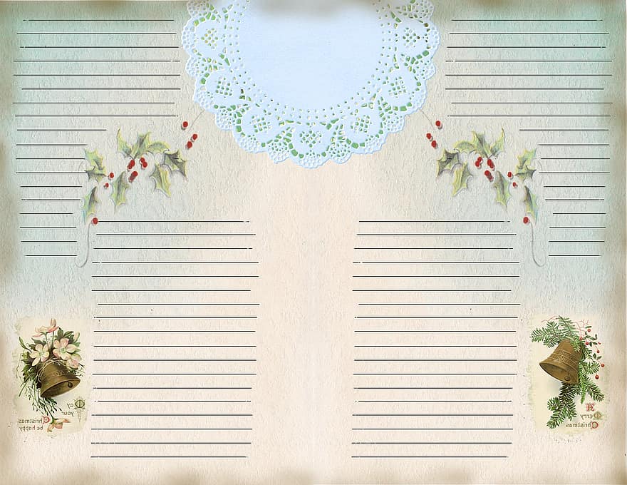 Digital Paper, Christmas, Writing Paper, Lines, Doily, Holly, Paper, Merry Christmas, Traditional, Holiday, Season