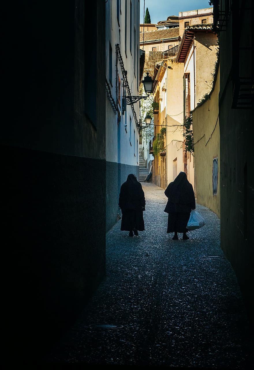 monges, carreró, caminar, a l'aire lliure