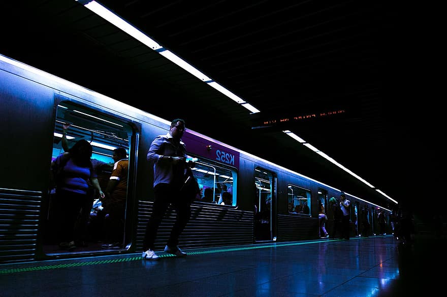 tog, passager, metrostation, mennesker, transportere, transportmidler, togstation, platform, by, by-, nat