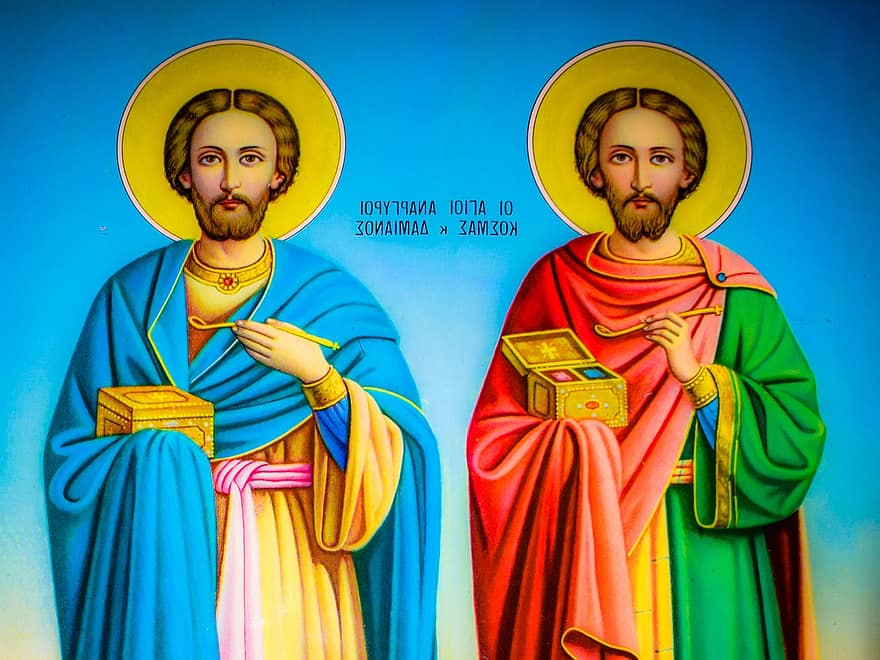 Svatý Kosmas a svatý Damianos, ikona, kostel, ortodoxní, Kypr, lékařů