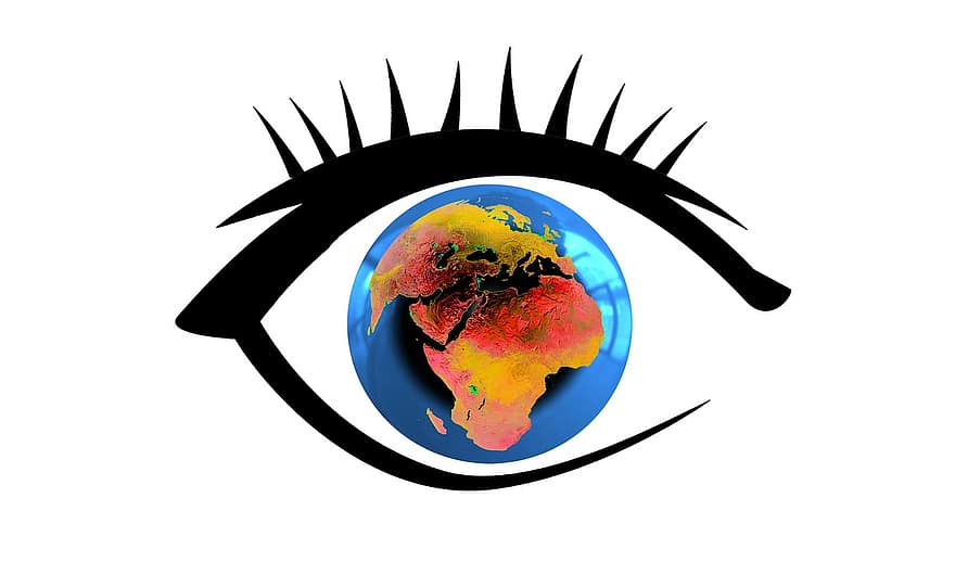øje, globus, jorden, globalisering, i hele verden, synsfelt, visir, at se, se, visning, holde øje