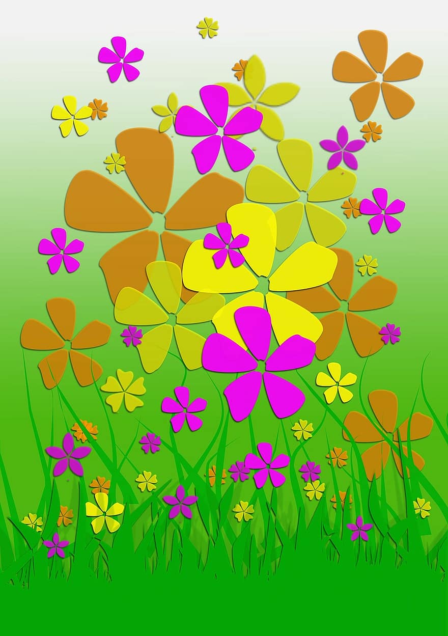 ritning, av, en, prato, färgrik, påsk önskningar, gräs, blommor, Färg, natur