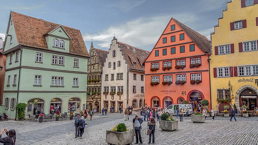 град, пътуване, туризъм, архитектура, в центъра, Европа, средна възраст, централния площад, Германия, Ротенбург, известното място