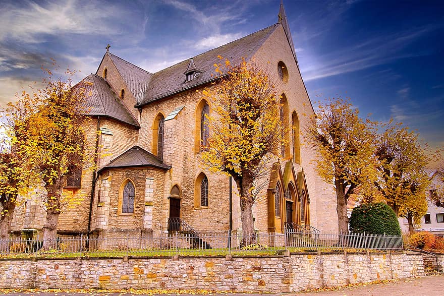 Chiesa, autunno, stagione, Werther, Ostwestfalen, Germania, architettura