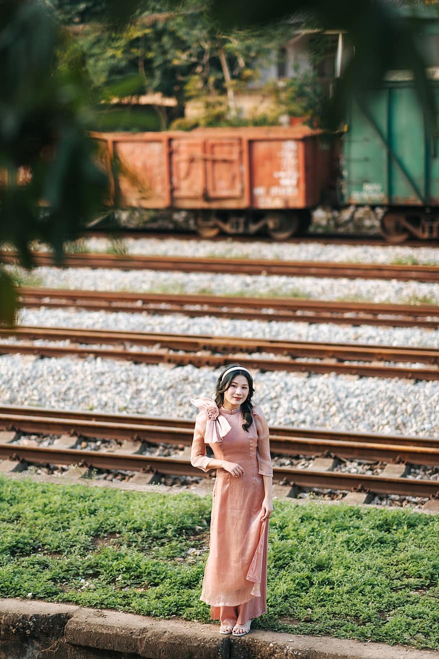 Kadın, Vietnam, moda, güzellik, elbise, demiryolu, Tren Arabası, güzel, çekici, kız, kadın