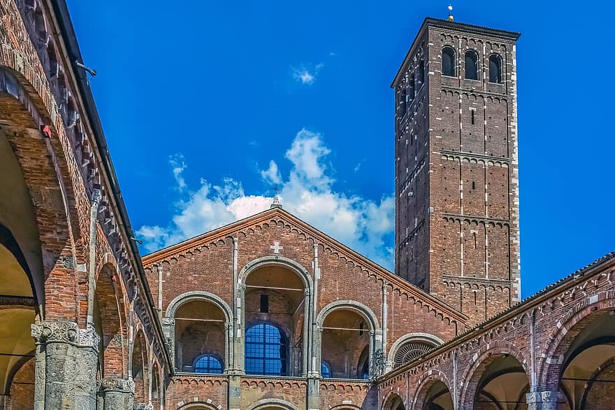 Sant Ambrogio bazilika, milan, Itālija, arhitektūra, reliģiju, baznīca, bazilika, slavenā vieta, kristietība, vēsture, ēkas ārpuse