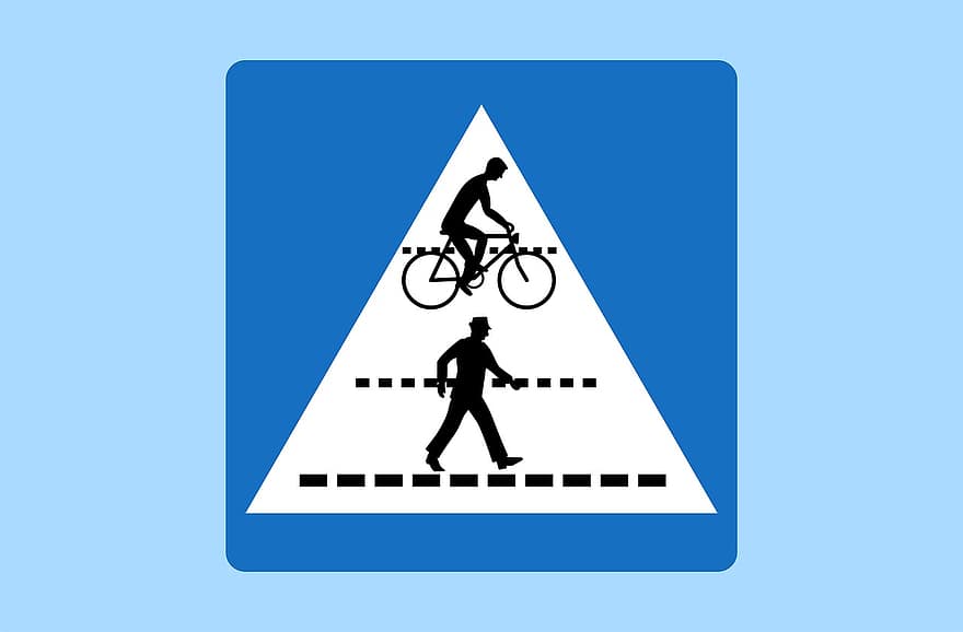 пішохідний перехід, велодоріжка, дорожній знак