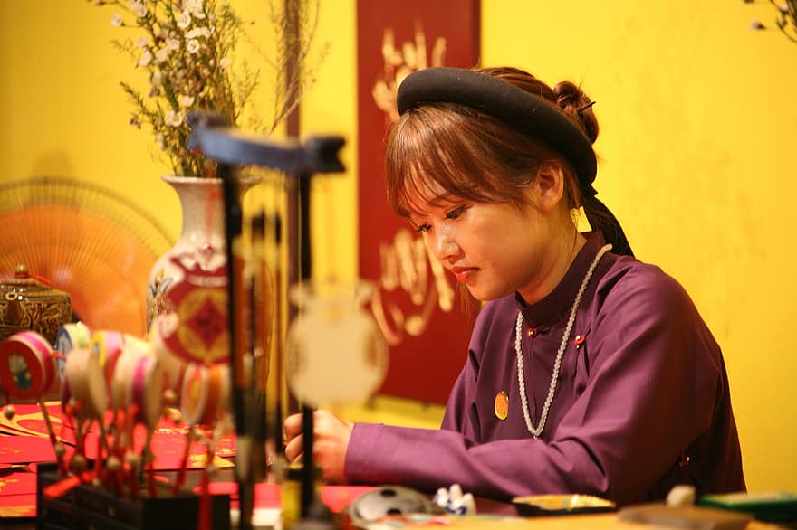 Kadın, kaligrafi, Vietnam, ông đồ, Thư Pháp, Hattat, kültür, gelenek, kız, kadın, bayan