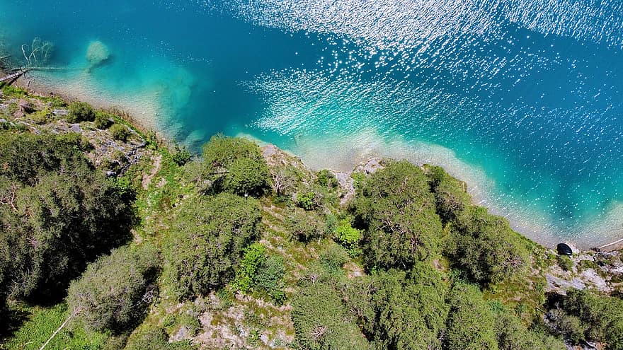 Lake, Forest, Nature, Bird's Eye View, Water, Trees, Turquoise Water, Deep, blue, summer, landscape