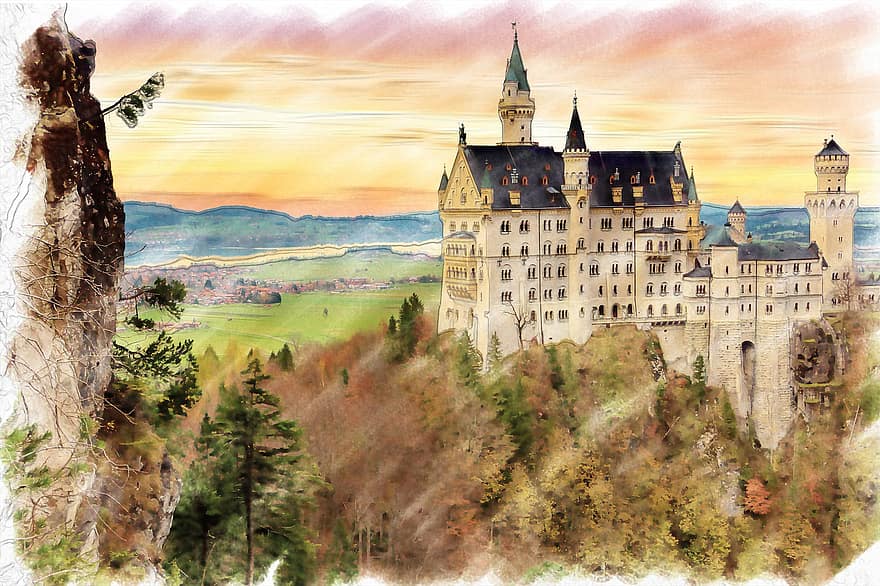 замък, крепост, сграда, живопис, EUROPA, пейзаж, природа