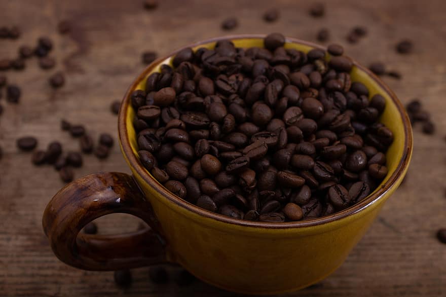 kaffe, bønner, koffein, kopp, kaffebønner, aroma, bakt, mat, drikke, brun, aromatiske