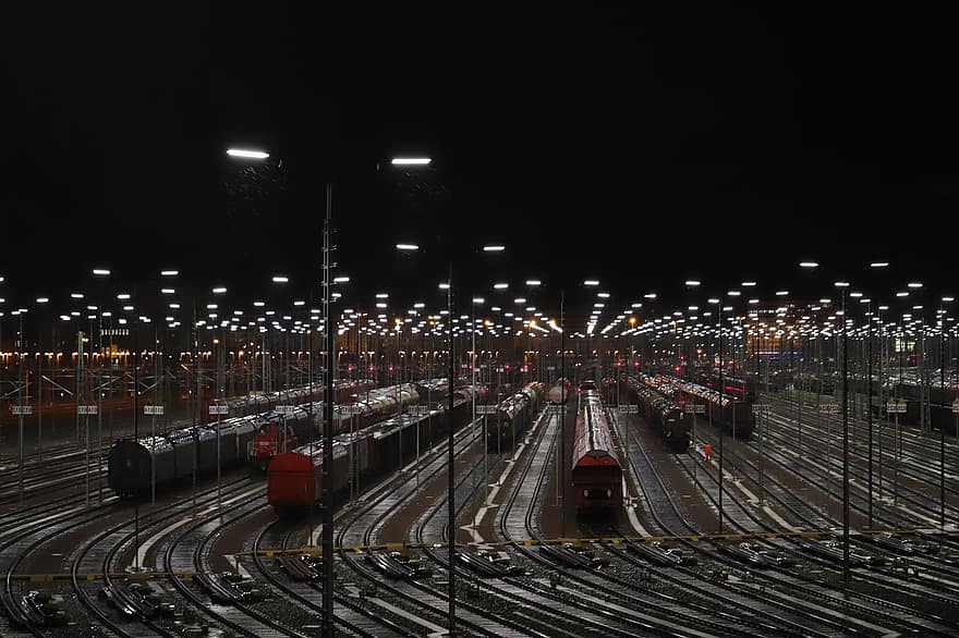 Station, Railroad, Rails, Train, Night, transportation, traffic, mode of transport, illuminated, car, railroad track