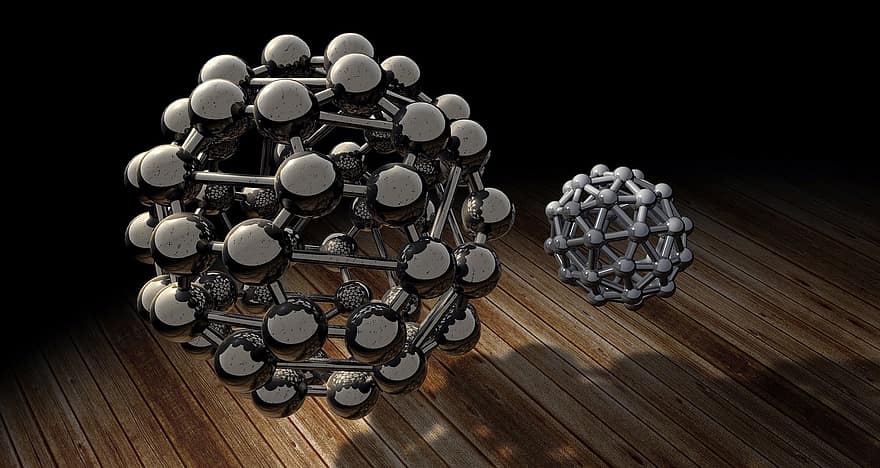 Buckyball, poliedru, Modele ale atomului, modele, bile, metal, grilă, structura, constructie, formă, geometrie