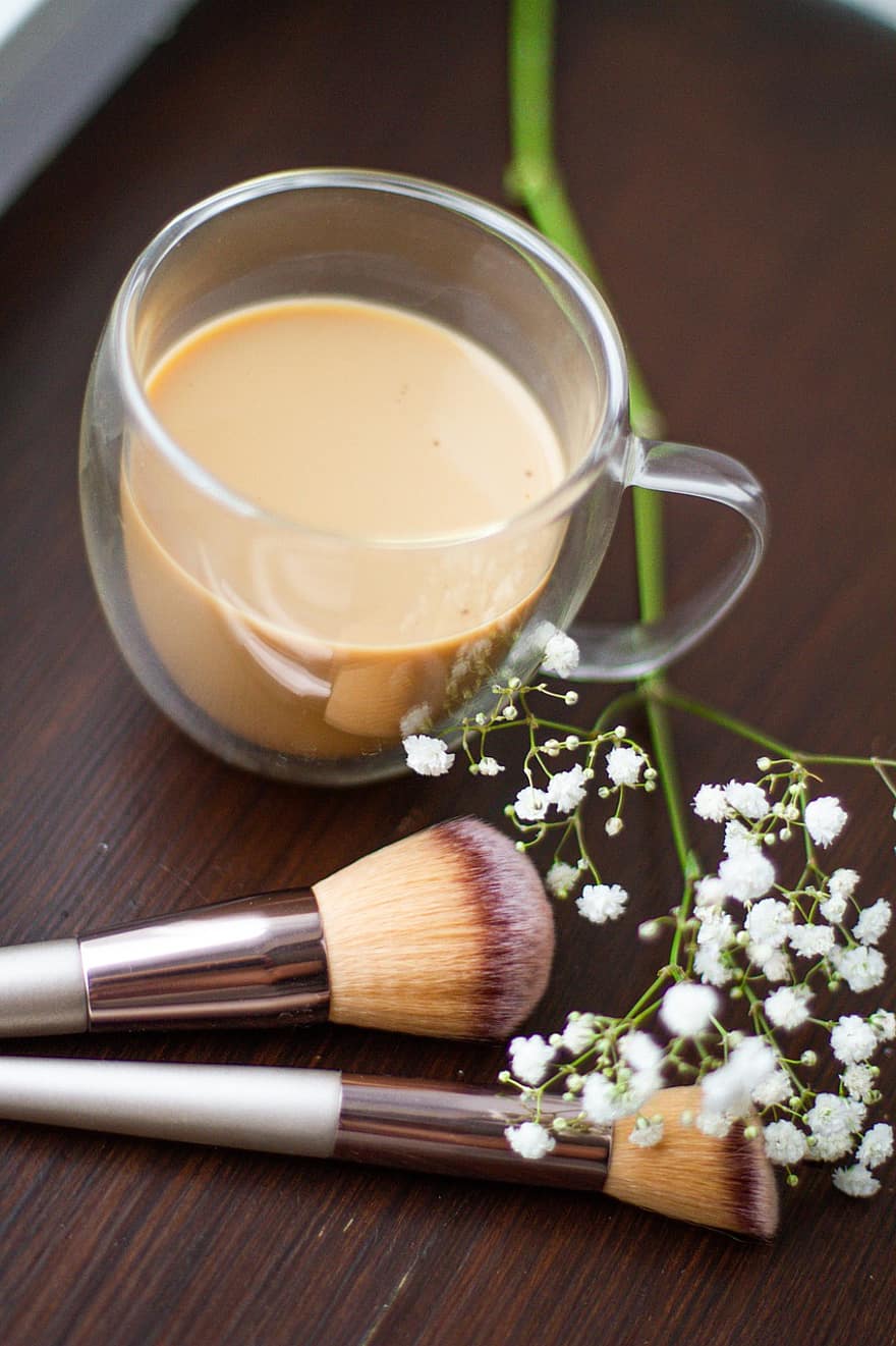 Cup, Mug, Brushes, Make Up Brushes, Coffee, Flowers, Book, Bowl, Window Sill, Carnation, Glass