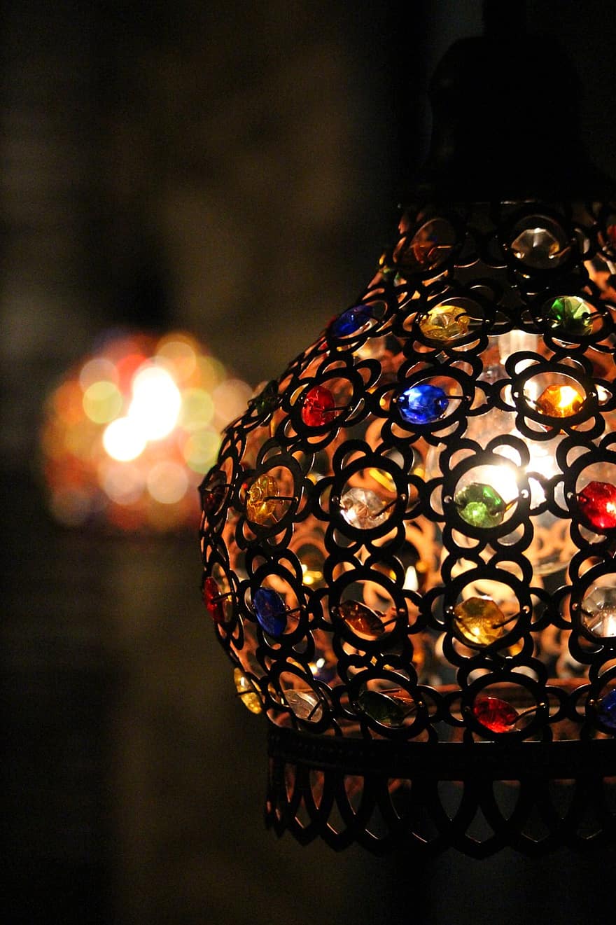 lampa, Orientaliskt ljus, dekorativ, dekoration, belysning, ljus, lykta, hängande lampa, glöd, mörk