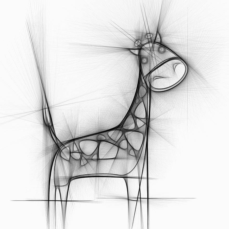 girafa, animal, desenhando, lápis, abstrato