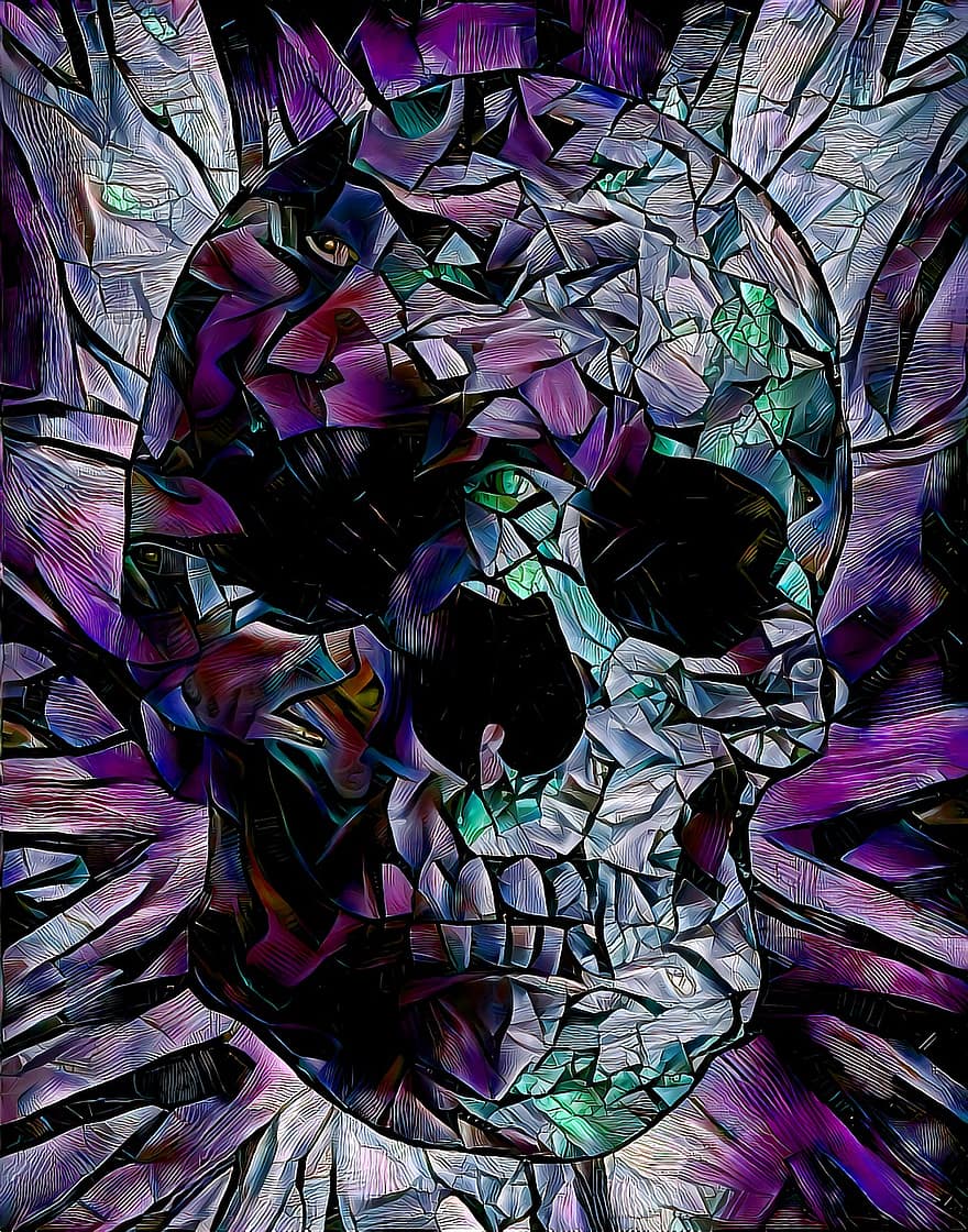 crâne de cristal, crâne, ouvrages d'art, peinture numérique, foncé, mystérieux, Halloween, mort, morte, terrifiant, squelette